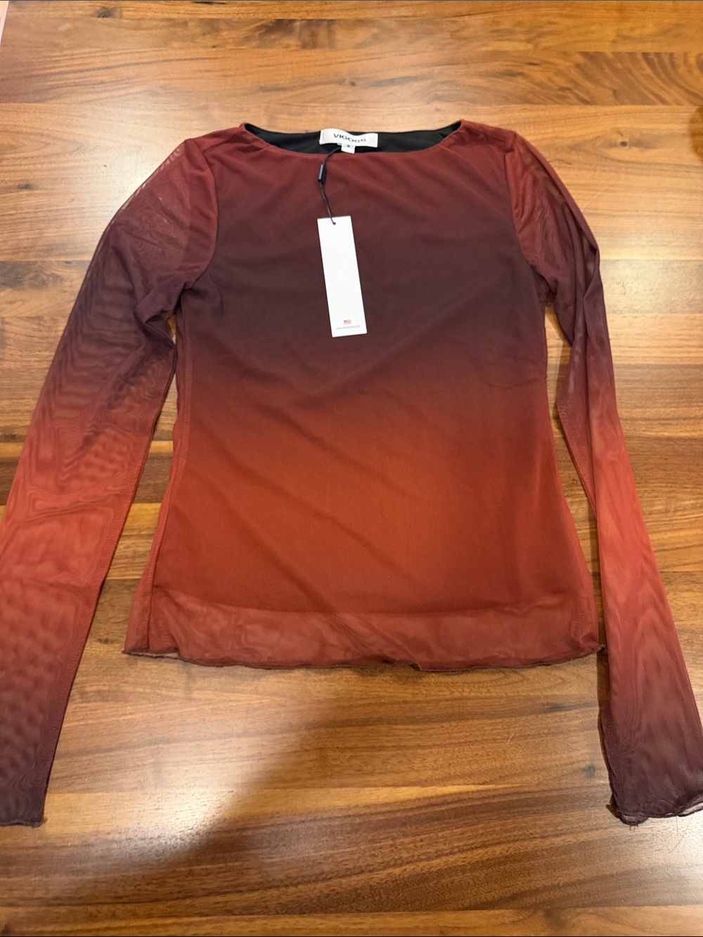 Vigoss Ombre Long Sleeve Mesh Top - Burgundy to Rust